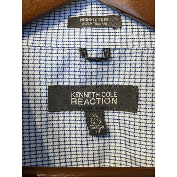 Kenneth Cole Blue White Striped Check L/S Shirt Button Down Men's XL 17.5 34-35 - Picture 4 of 4